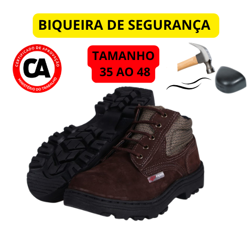 Bota Sapatão Botina de Segurança Couro Legitimo Nobuck Trabalho Solado Borracha Resistente Biqueira de Segurança Fênix