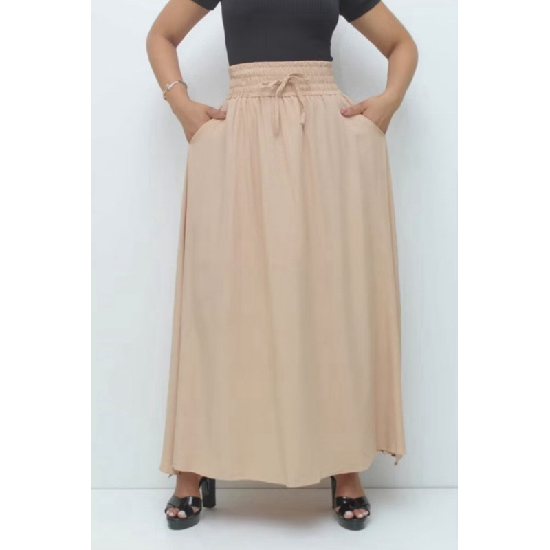 SAIA LONGA VISCOLINHO FEMININA COM BOLSOS COM FENDA LATERAL MODA EVANGÉLICA FORRADA MODA CASUAL CINTURA ALTA