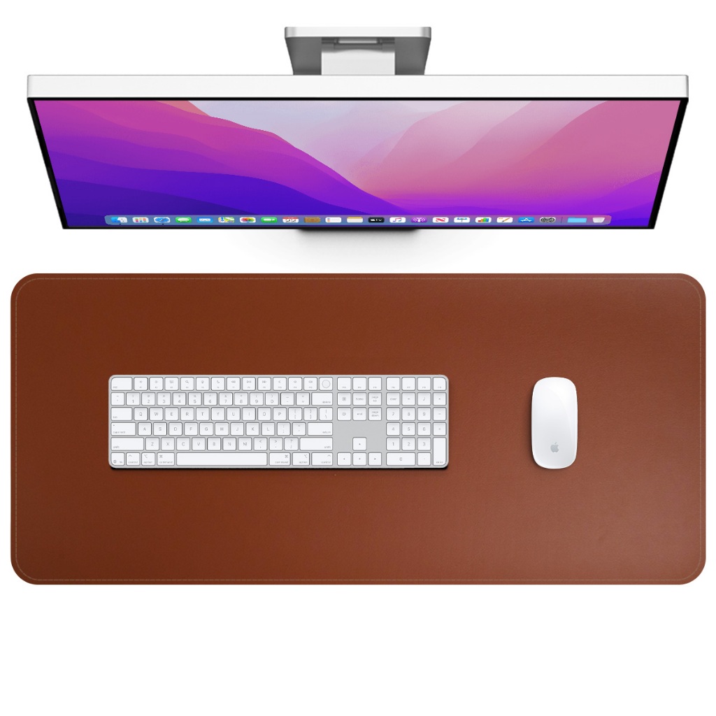Deskpad Couro Preto 90x40cm Antiderrapante Costura Premium Alta Qualidade Mouse Pad Ergonômico Para Mesa