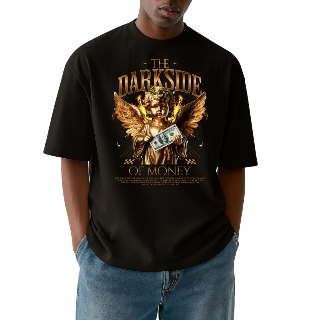 Camiseta Oversized Academia Unissex 100% Algodão – Modelo "The Darkside of Money" | Conforto e Estilo para seu Treino