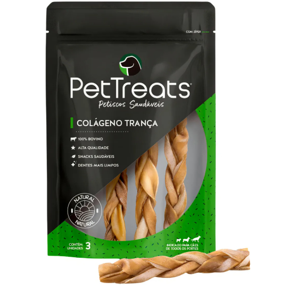 Trança de Colágeno Pet Treats – Embalagem com 3 Unidades | Cuidado e Diversão para o Seu Pet