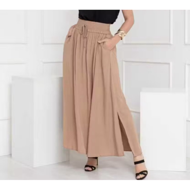 SAIA LONGA VISCOLINHO FEMININA COM BOLSOS COM FENDA LATERAL FORRADA MODA CASUAL CINTURA ALTA em Oferta na Shopee