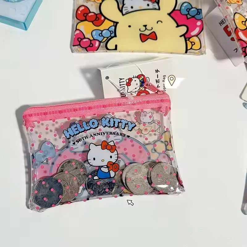 Mini Necessaire Porta Moedas Transparente 50 anos Hello Kitty Sanrio Cinnamorol Kuromi My Melody