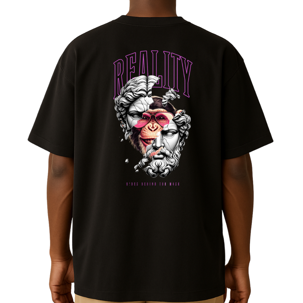 Camiseta Oversized Academia Unissex 100% Algodão – Modelo "Macaco Estátua Reality" | Conforto e Estilo para seu Treino