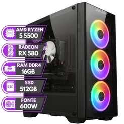 PC Gamer BluePC RUSH - AMD Ryzen 5 5500 16GB DDR4 Radeon RX 580 8GB SSD 512GB - PGBP-RUS1013