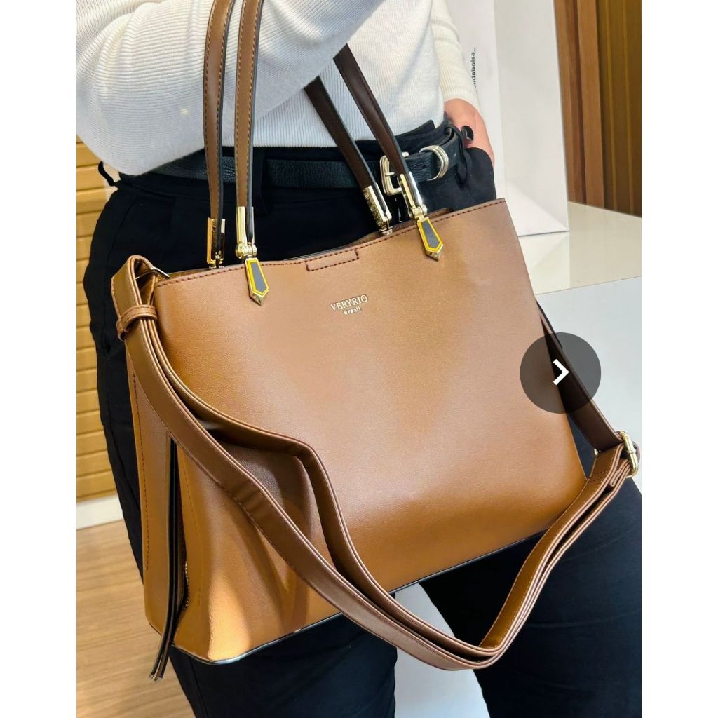 Bolsa Feminina Veryrio Alça de Ombro e Transversal Confortável Couro de Luxo Liso Casual Moderna