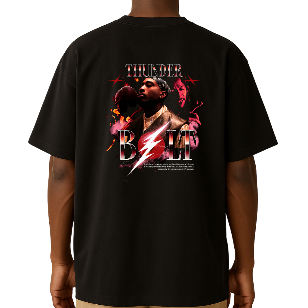 Camiseta Oversized Academia Unissex 100% Algodão – Modelo "Thunder Bolt" | Conforto e Estilo para seu Treino