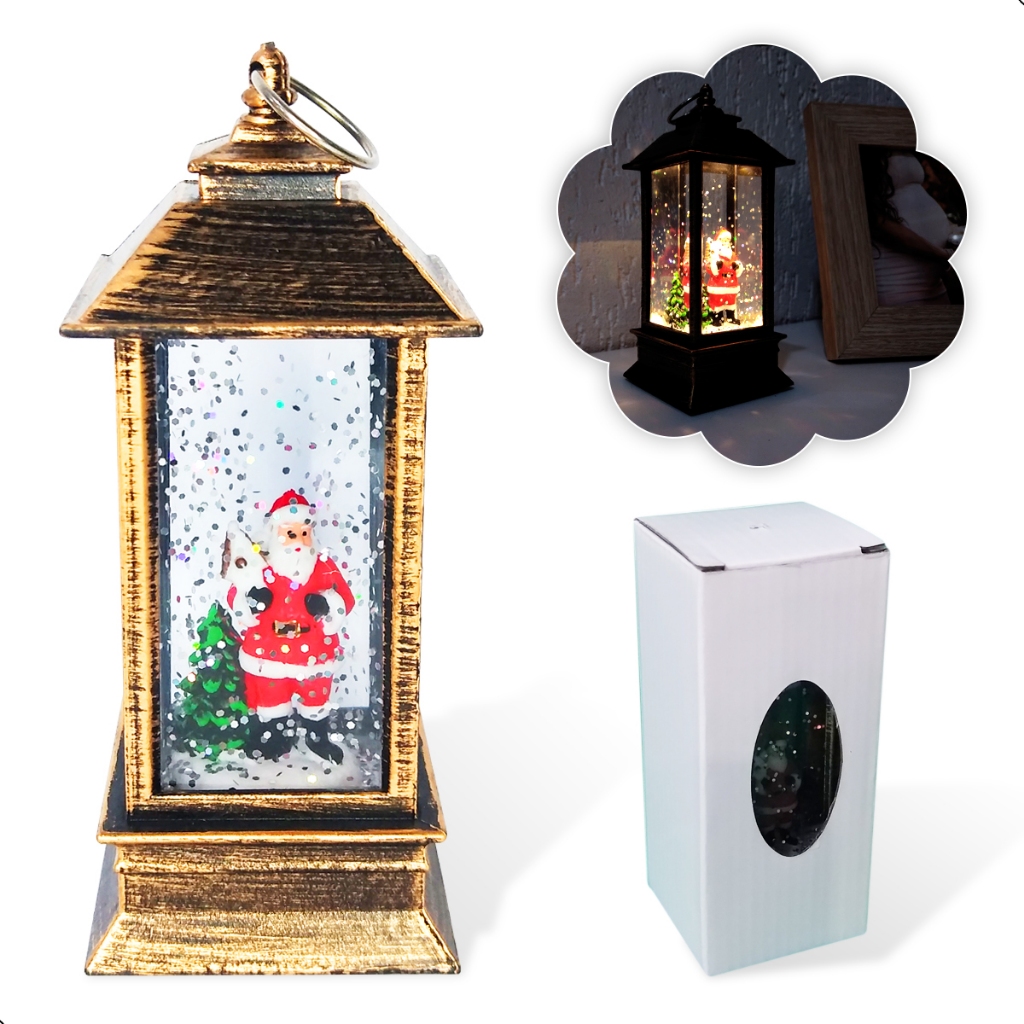 Enfeite Natalino Lamparina Nevada - Decoração de lanterna Natalina com Papai Noel