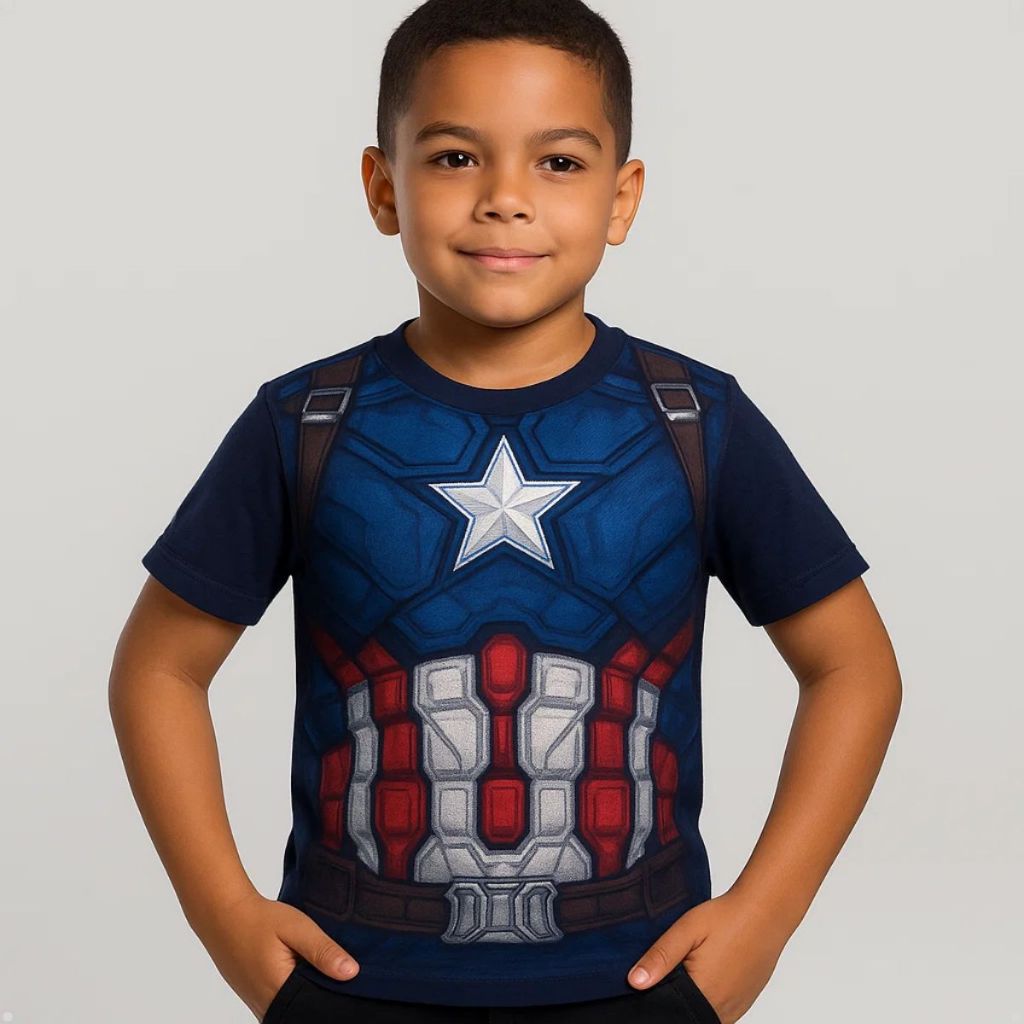 Camiseta Infantil Azul Marinho Uniforme Super-Herói Escudo Tático Tamanho 10 Última Unidade