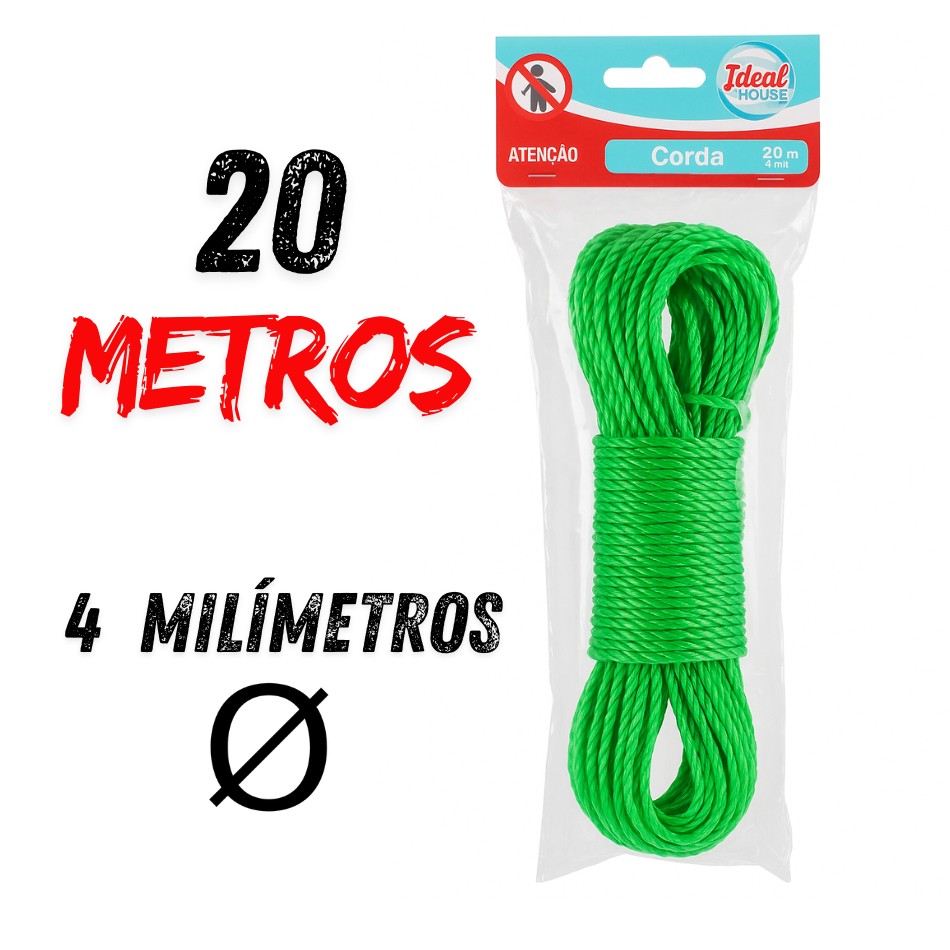 Corda para Varal 20m Super Resistente 4mm Varal de roupas em teto, quintal, garagem