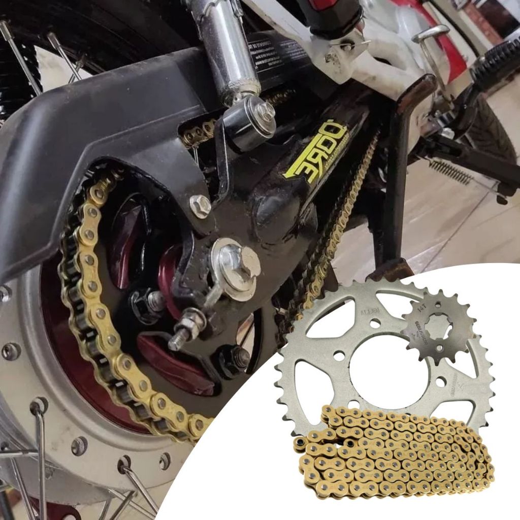 Kit relação trasmissão coroa 41 pinhão 14 e corrente gold dourada 428x132 yamaha crosser 150 2014