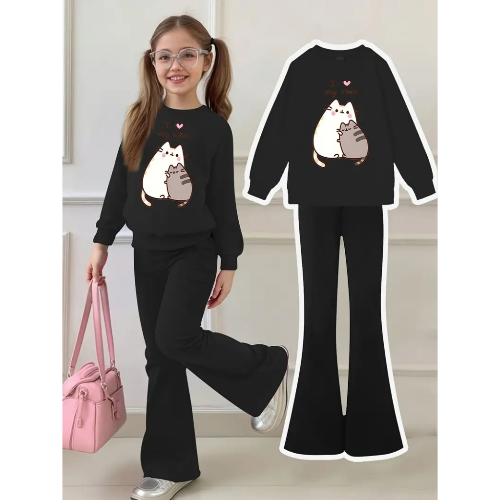 Conjunto Infantil Moletom Feminino Calça Flare  I Love My Mom Confortavél e Estiloso em Oferta na Shopee