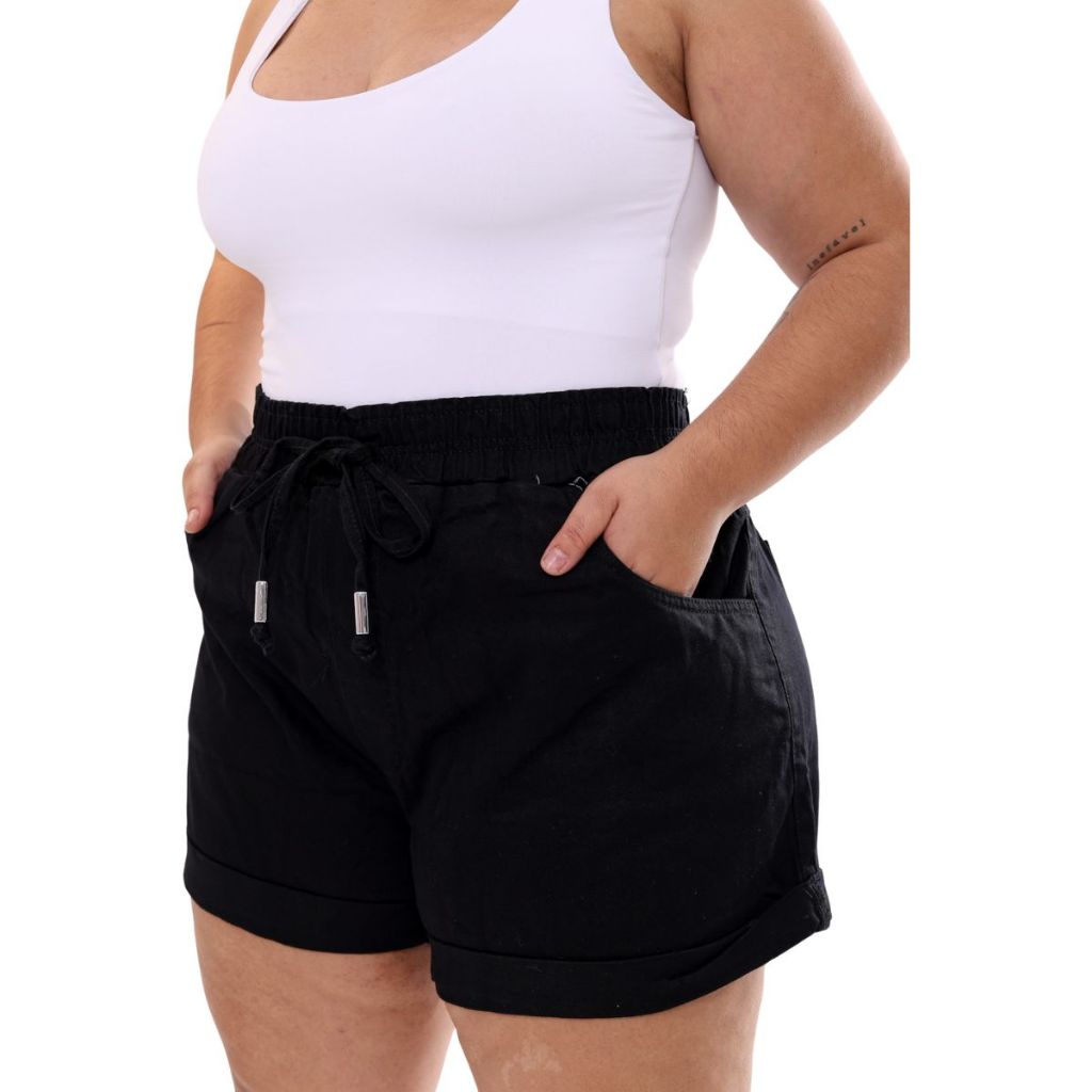 Short Jogger Branco Feminino Plus Size Com Elastico No Cós e Elastano em Oferta na Shopee