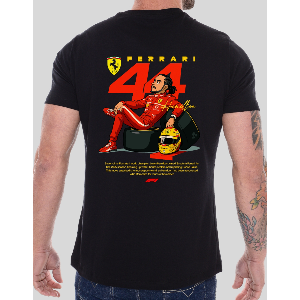 Camiseta Básica Masculina 100% Algodão Estampada Automotiva Gearhead Automotiva Ferrari Hamilton