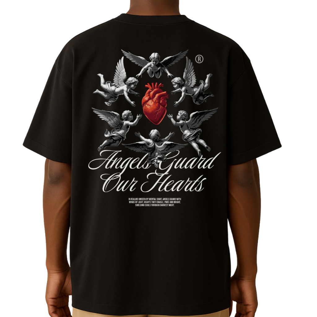 Camiseta Oversized Academia Unissex 100% Algodão – Modelo "Angels Guard our Hearts" | Conforto e Estilo para seu Treino