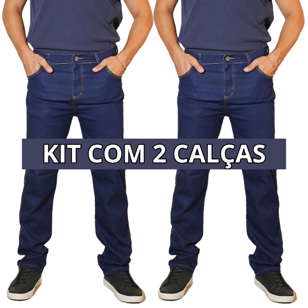 Kit 2 Calças Jeans Masculina Azul Com Elastano Lycra Trabalho/Passeio Promoção Envio Imediato Direto da Fábrica em Oferta na Shopee