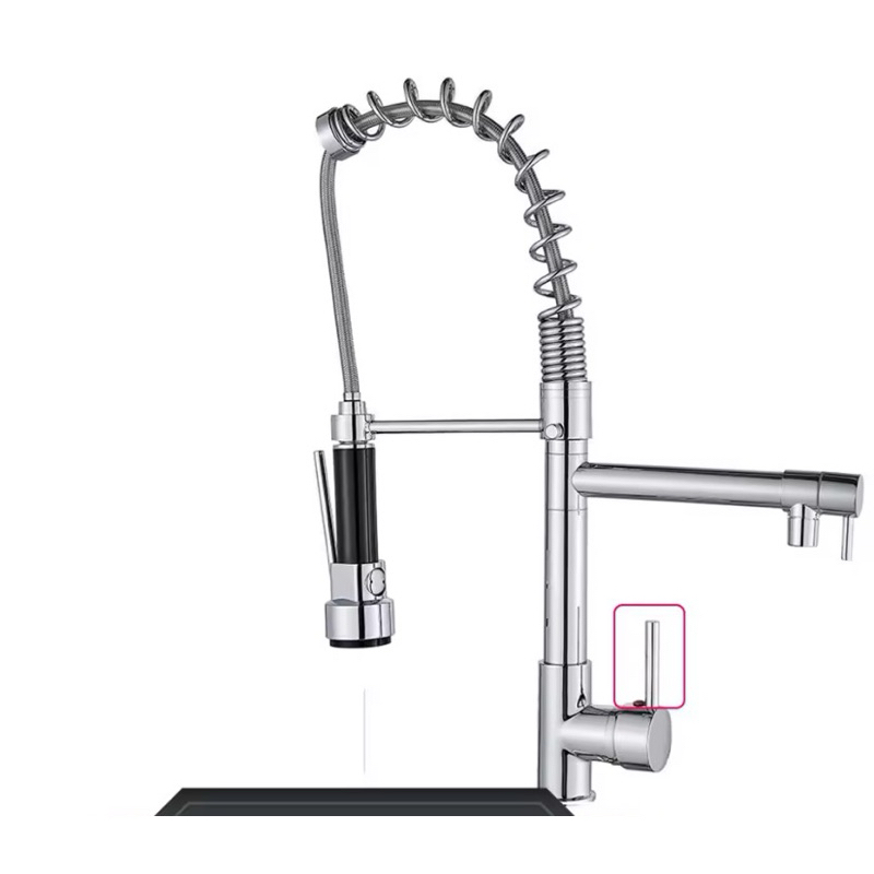Torneira de pia de cozinha Rozin-Pull-down Misturador de água quente e fria, Torneira de guindaste com bico duplo