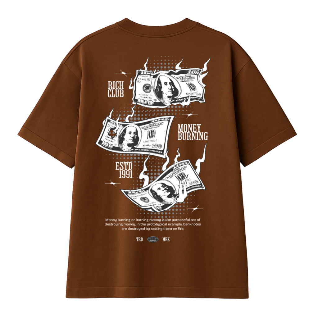 Camiseta Oversized Unissex Streetwear 100% Algodão "Money Burning" – Ideal para Academia | Lançamento Exclusivo