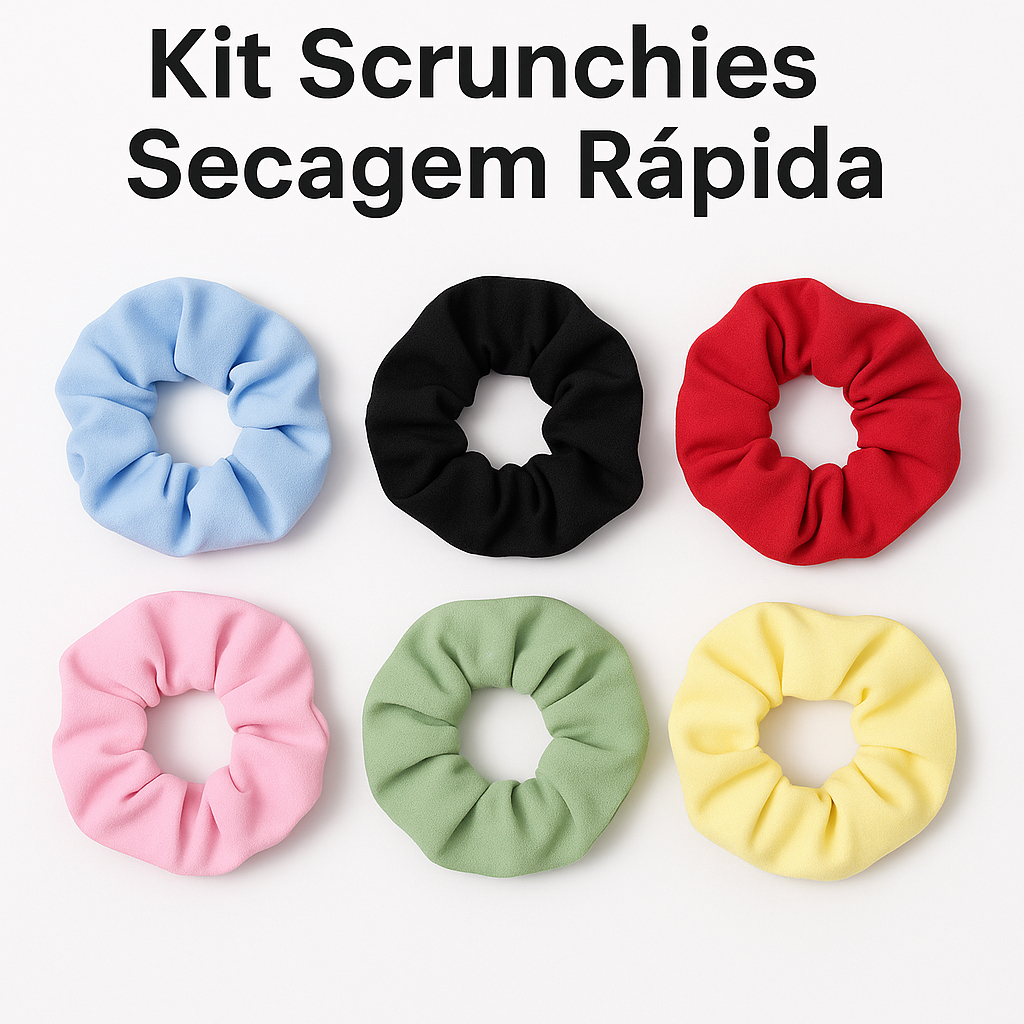 Kit  6/ 12/ 18 e 24 unidades Scrunchies Xuxinha Feminina, Rabicó, Prendedor, Amarrador Elástico de Cabelo Cores Variadas