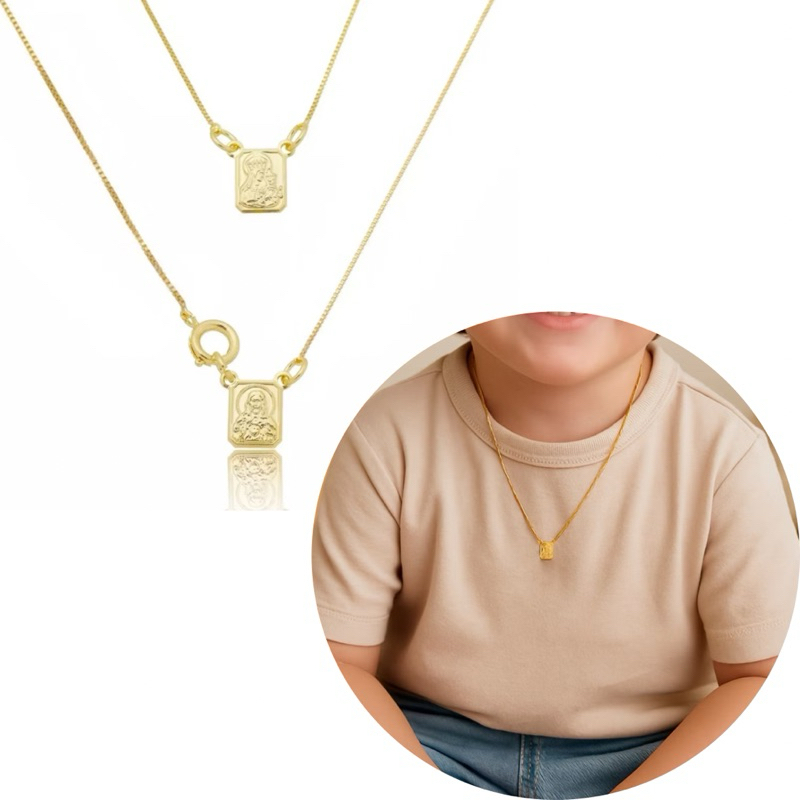 Escapulário Infantil Sagrado Coração De Jesus Tradicional e Nossa Senhora do Carmo Banhado a Ouro em Oferta na Shopee