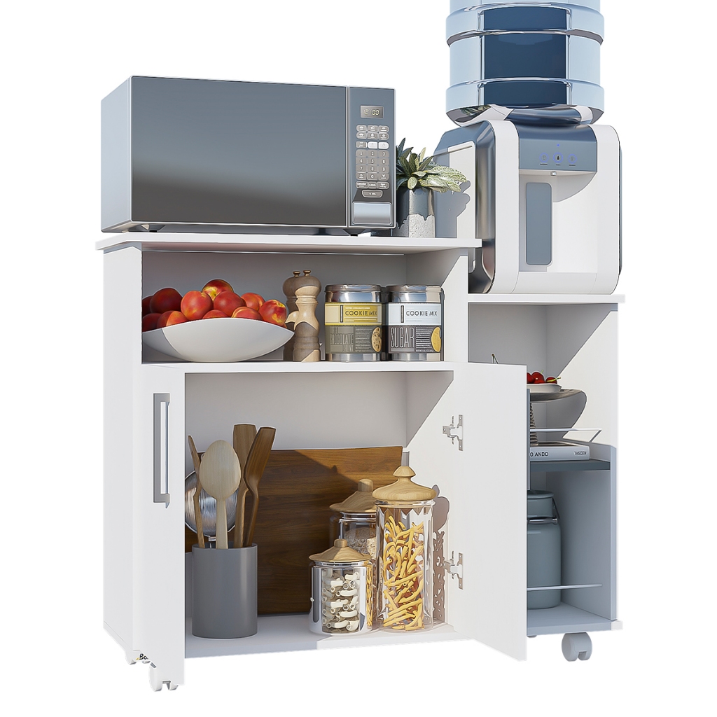 Gabinete Balcão Cozinha Armário Multiuso Suporte Micro-ondas com Rodizios e 2 Portas DIA DOS PAIS em Oferta na Shopee