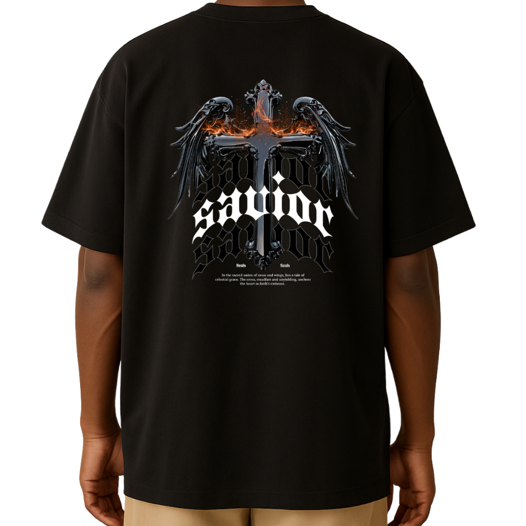 Camiseta Oversized Unissex Streetwear 100% Algodão "Cruz com Asas" – Ideal para Academia | Lançamento Exclusivo