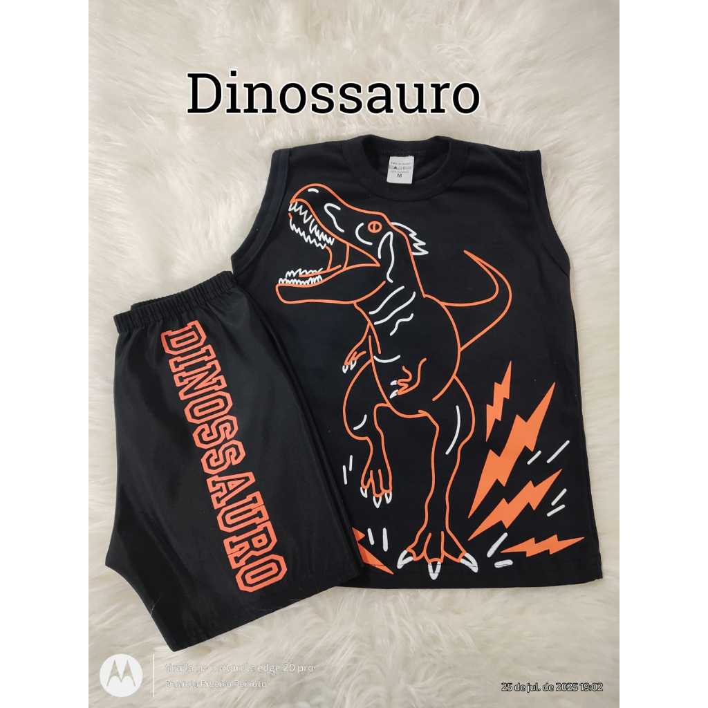 Verão Novo 2025 Moda Infantil Meninos Colorido Listrado Algodão Manga Curta/Desenho Animado Dinossauro Macacão Conjunto