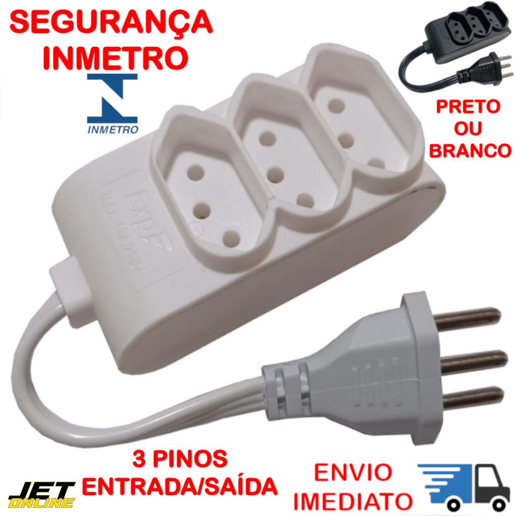 Extensão Mini Multiplicadora de Tomadas Bivolt Adaptador de Tomadas 3 pinos Benjamim em Oferta na Shopee