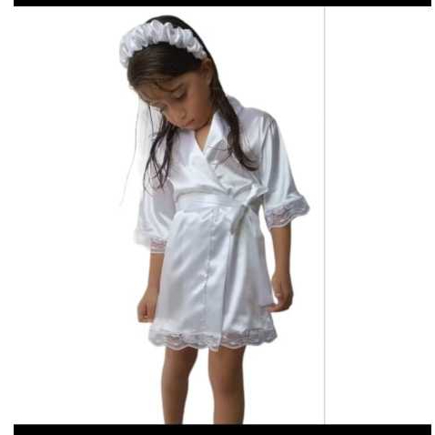 Robe De Cetim Branco Infantil Daminha De Casamento