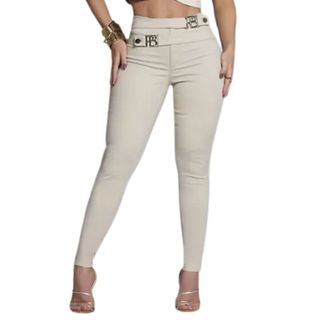 Calça feminina pit bull jeans, cintura alta, modela bumbum, calça skinny feminina pit bull jeans sarja bege original,