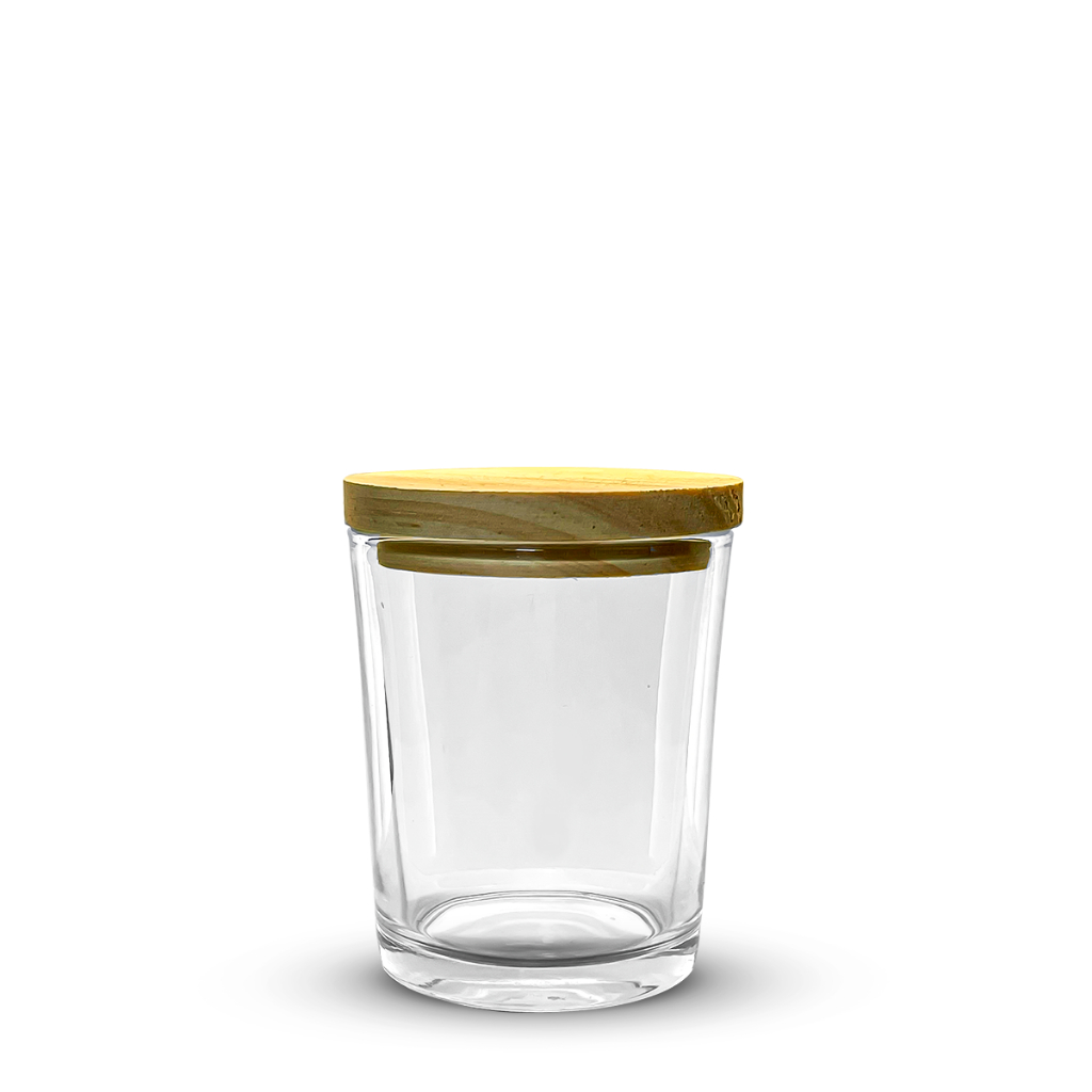 24 Copos De Vidro Redondo Para Vela 70ml C/ Tampas Madeira