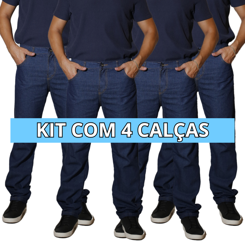 Kit 4 Calças Jeans Masculina Para Trabalho Direto da Fábrica 100% Algodão Azul Envio Imediato em Oferta na Shopee