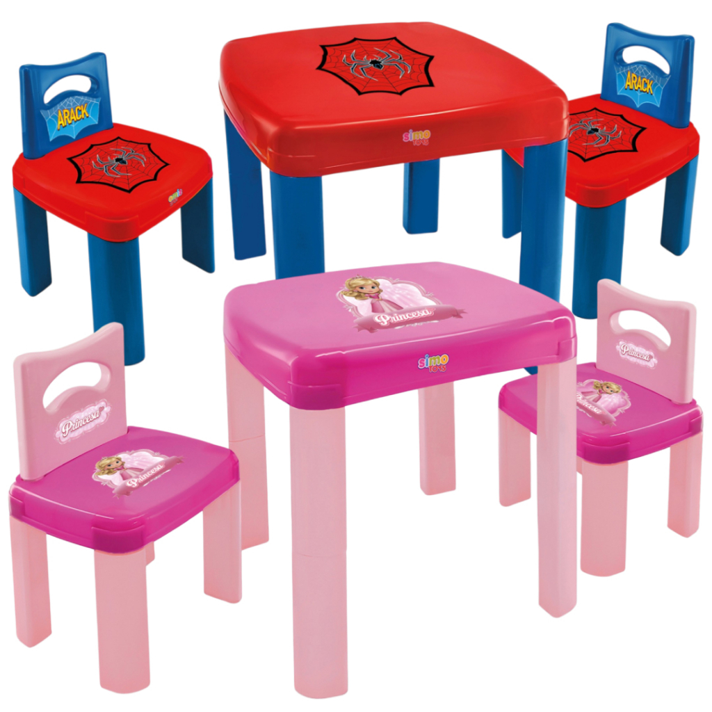 Mesa e Cadeira Infantil Com 2 Cadeiras Mesinha De Atividades Princesa e Herói Arack Brincar Desenhar em Oferta na Shopee