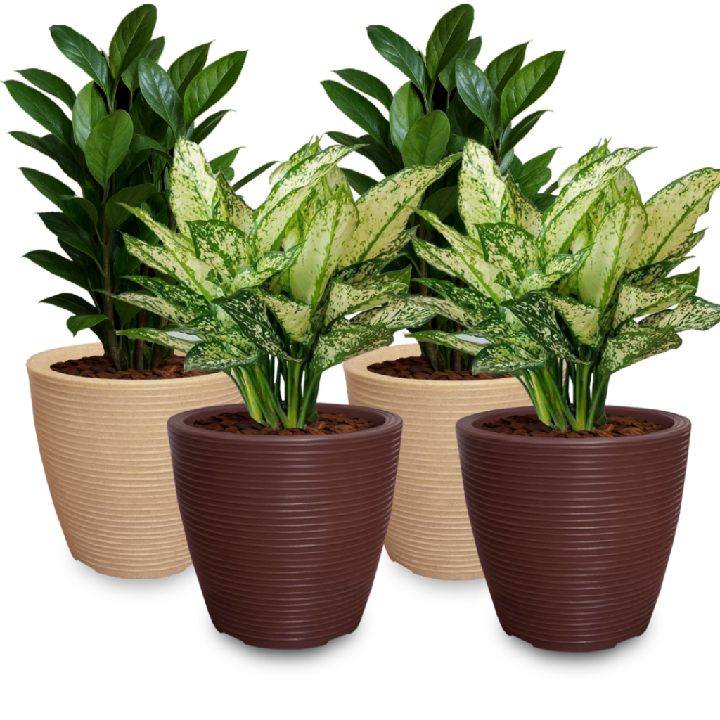 Kit 4 Vasos De Plantas Flores 30x34 Cm Redondo Pilão Decorativo Plastico Polietileno Ref. VRF30