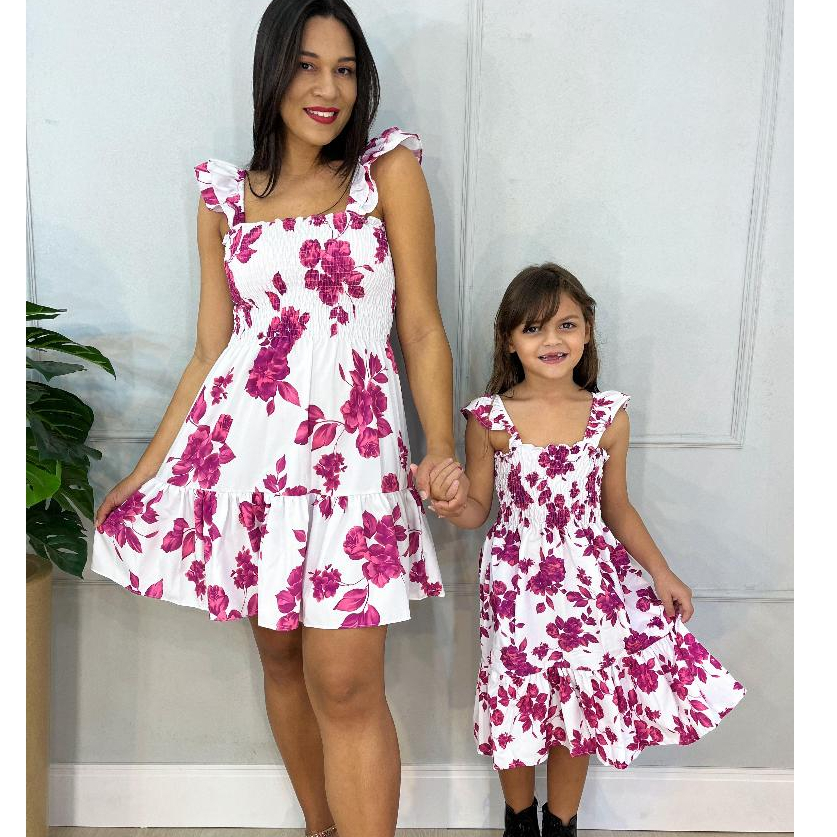 Kit  vestido mãe e filha  curto xadrez estampado rodadinho