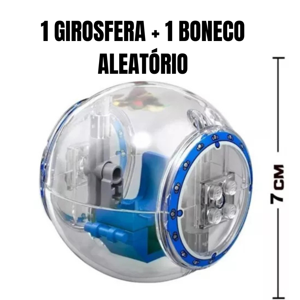 Dinossauro Bloco Montar Branco 28cm Grande + 1 Girosfera + 1 Boneco Aleatório