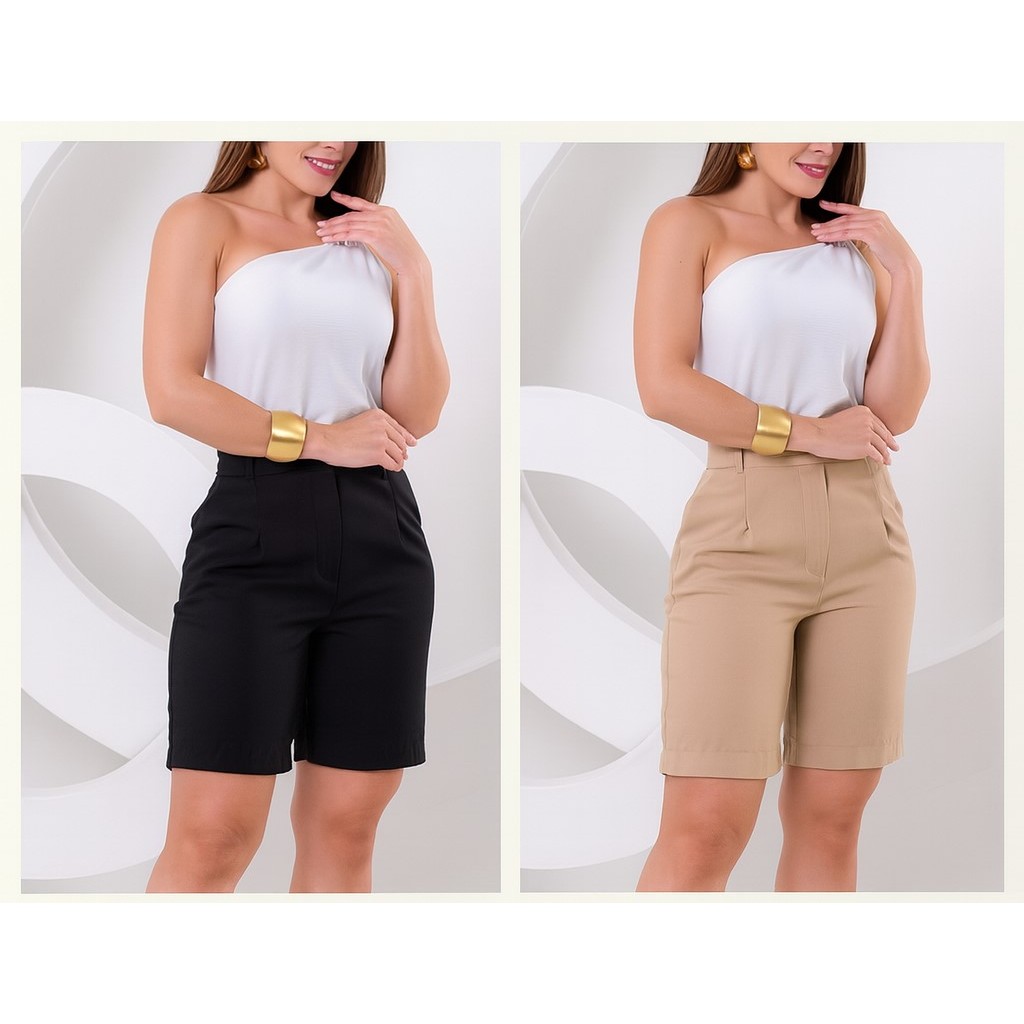 Kit 2 Short Feminino Alfaiataria Social Pedal Bermuda