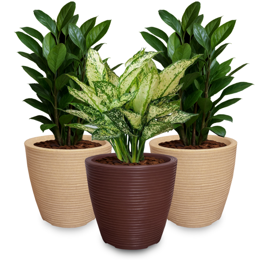 Kit 3 Vasos Jarros De Plantas Flores 30x34 Cm Redondo Pilão Decorativo Plastico Polietileno Ref. VRF30