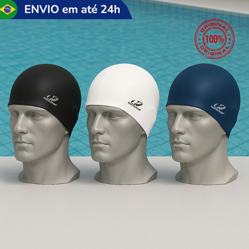 Touca Natação Silicone Lisa Hammerhead Mergulho Hidroginástica Adulto Impermeável Resistente Pro