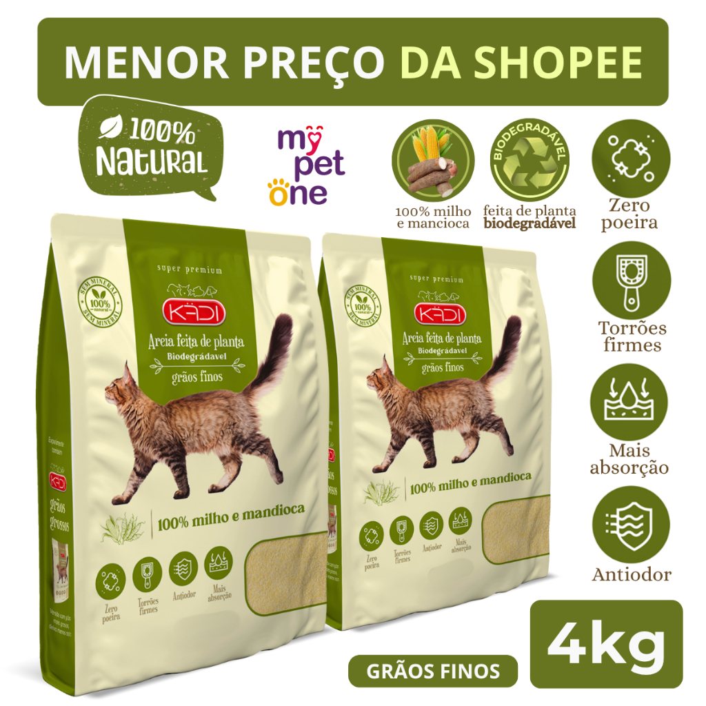 Kit 2 Areia Biodegradável Kadi Grãos Finos - 2Kg em Oferta na Shopee