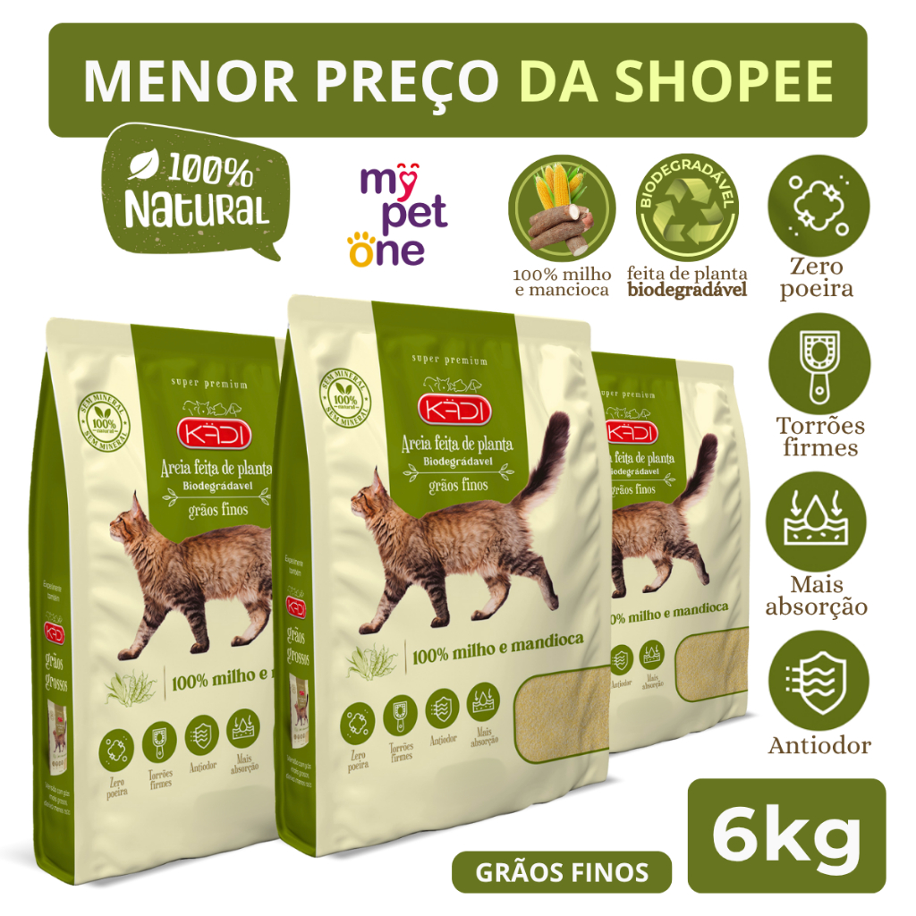Kit 3 Areia Biodegradável Kadi Grãos Finos - 2Kg em Oferta na Shopee
