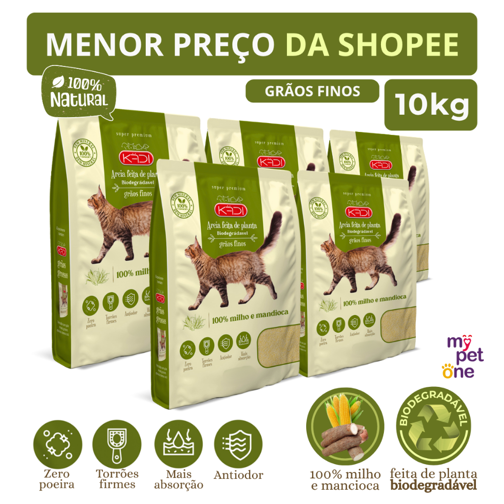 Kit 5 Areia Biodegradável 2 Kg Grãos Mistos - Kadi