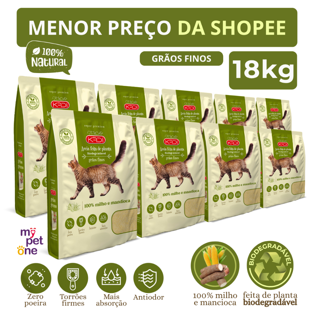 Kit 9 Areia Biodegradável 2 Kg Grãos Mistos - Kadi