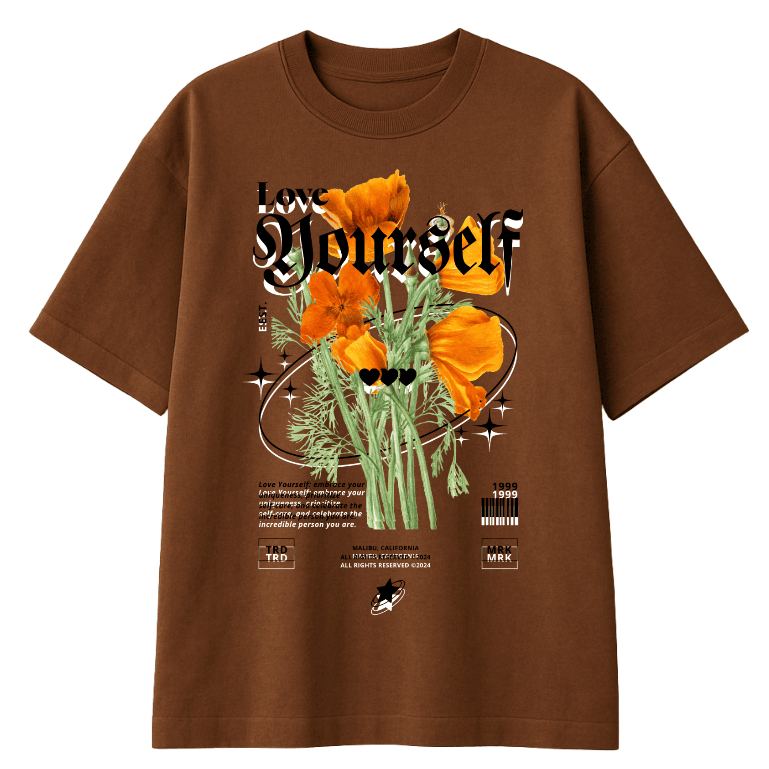 Camiseta Oversized Feminina Streetwear Confortável Algodão "Love Yourself" – Casual para Academia | Lançamento Especial