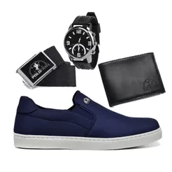 Tênis Masculino Polo Fran Casual Sapatenis Slip On Bali Relogio + Carteira + Cinto