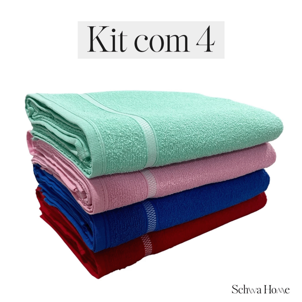 Kit 4 Toalhas De Banho Grande Macia 100% Algodão Sortida