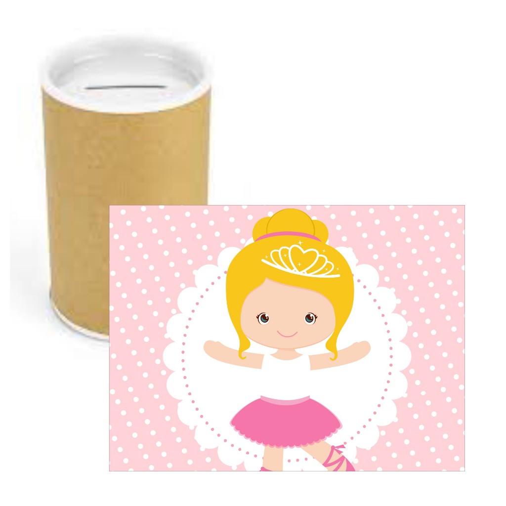 Cofrinho de Papelão + Adesivo Bailarina Loira VÁRIAS CORES - Cofre Lembrancinha Festa Aniversário