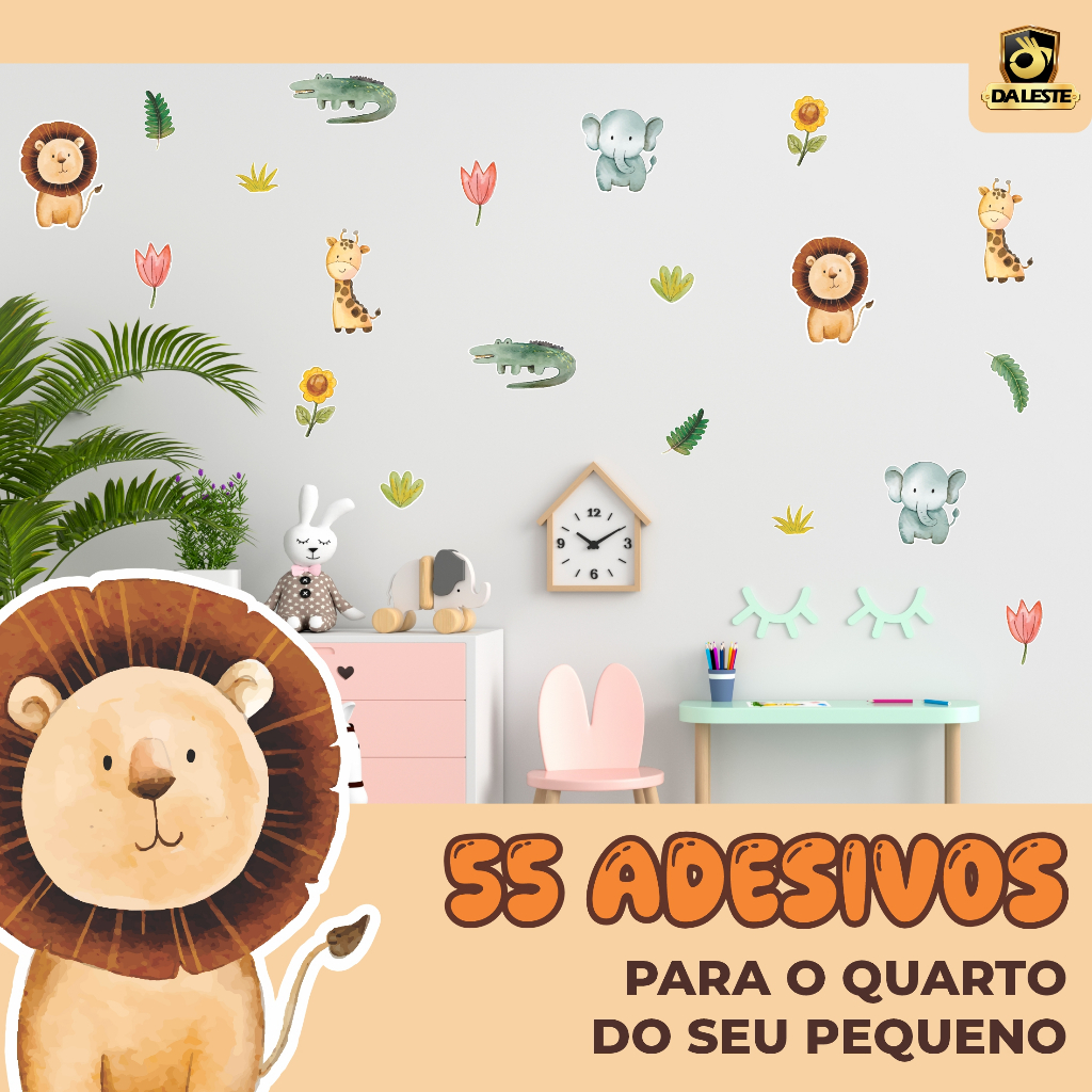 Super Cartela 55 Unidades Safari Infantil  Adesivo Parede Floresta Decoração Quarto Animais Floresta IMP em Oferta na Shopee