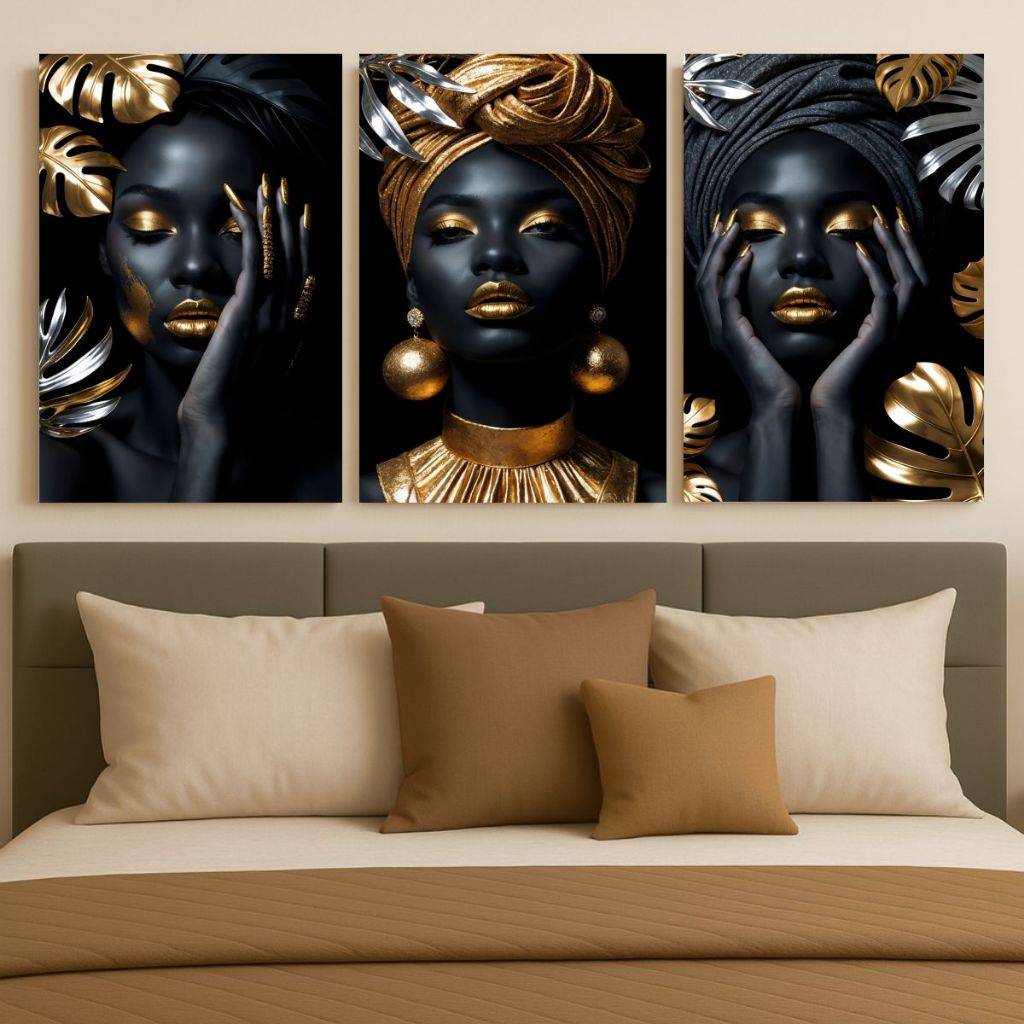 Quadros Decorativos Grande Para Salão e Sala Afro Mulher Negra Luxo Gold em Oferta na Shopee