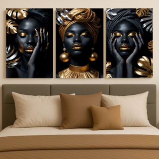 Quadros Decorativos Grande Para Salão e Sala Afro Mulher Negra Luxo Gold em Oferta na Shopee